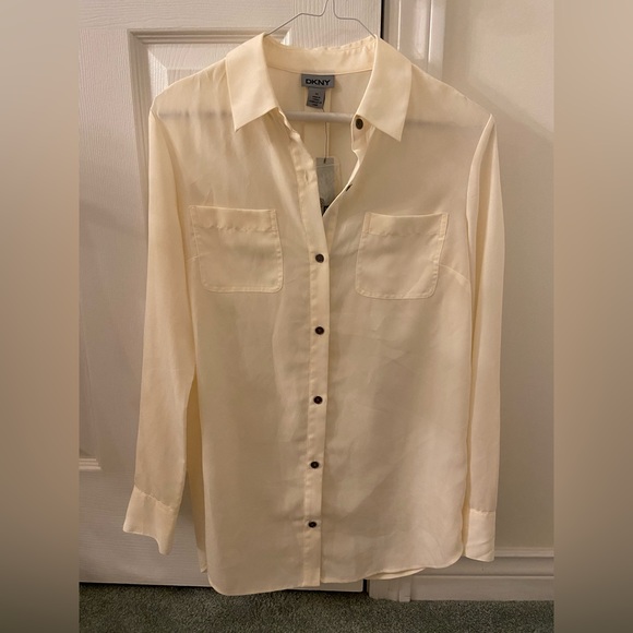 DKNY Cream Chiffon Collared Shirt - Picture 9 of 9